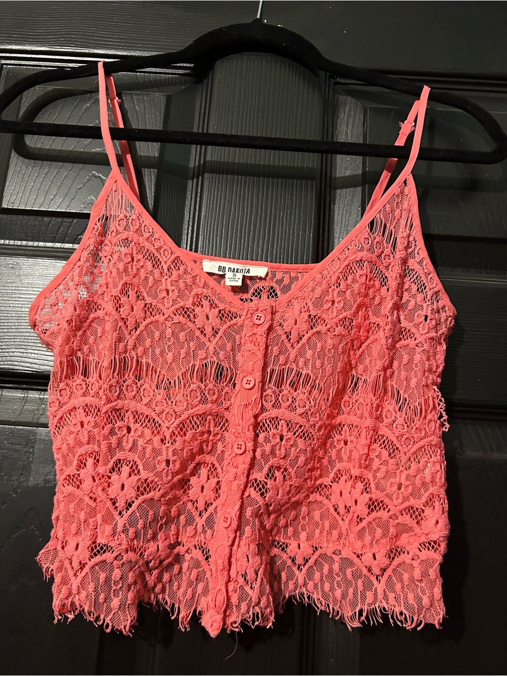 BB Dakota Coral Lace Button-Front Cami Top